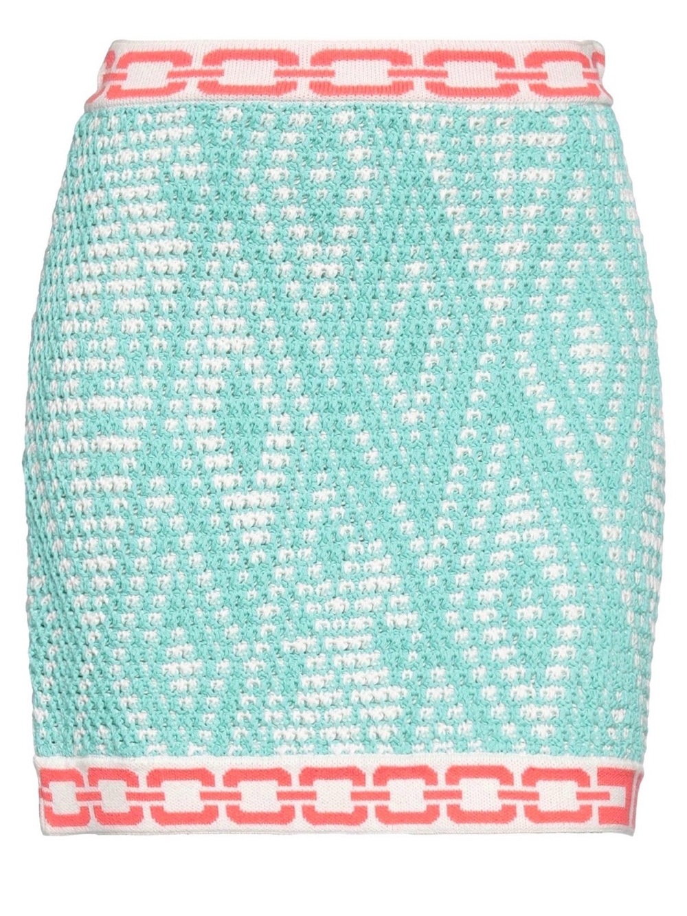 Aqua Knit Mini Skirt with Coral Chain Trim